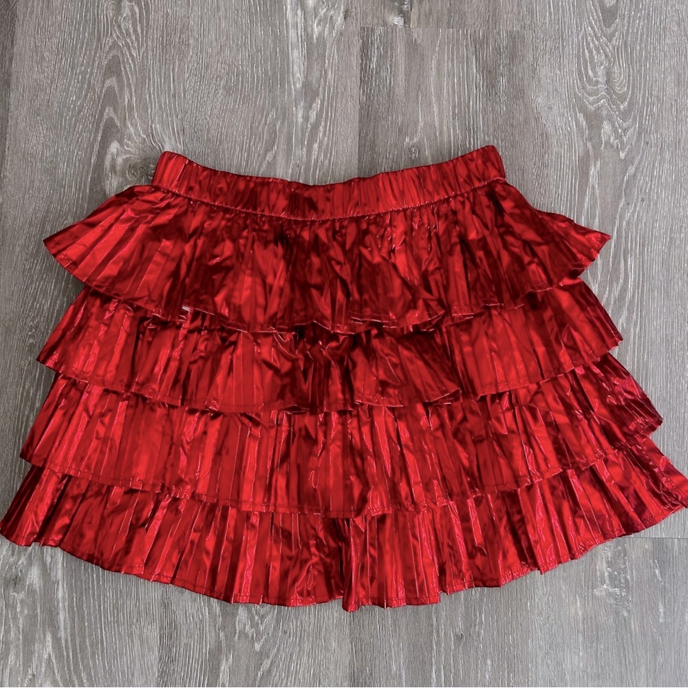 Queen of Sparkles Metallic Red Tiered Skirt Skort w/Built in Shorts Size Medium